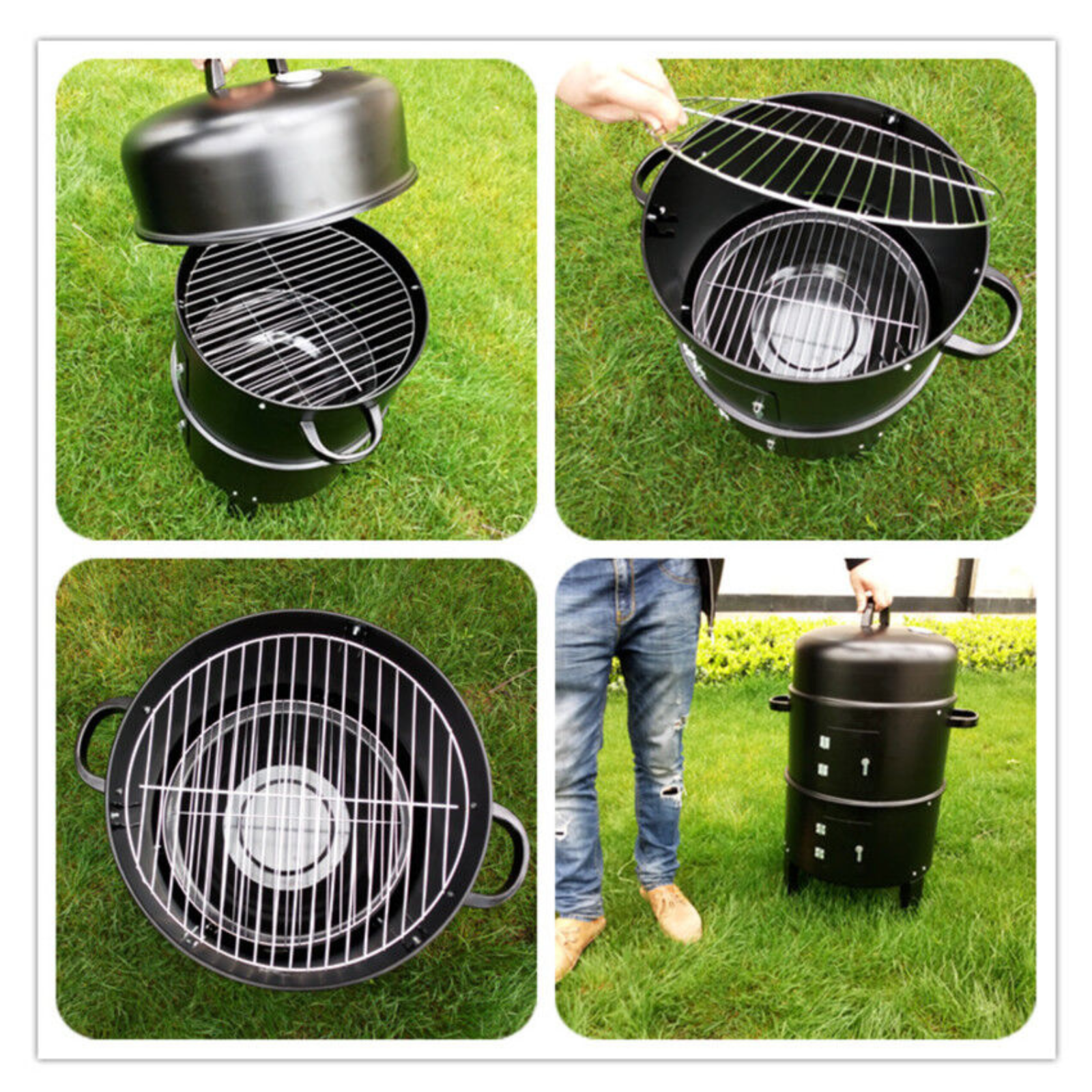 BBQ Roasting Grill For 3-In-1 Portable Charcoal Smoker For Backyard/Camping