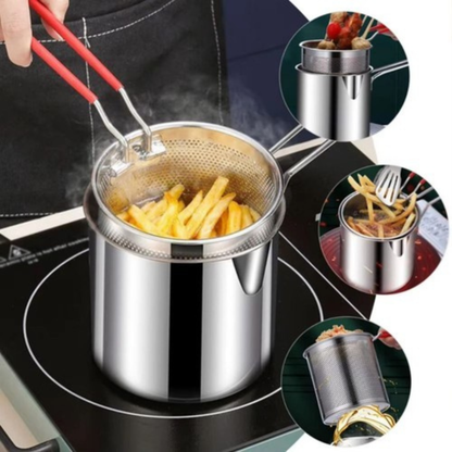 Stainless Steel Deep Fryer Pot Basket Lid Detachable Handle 12cm Set