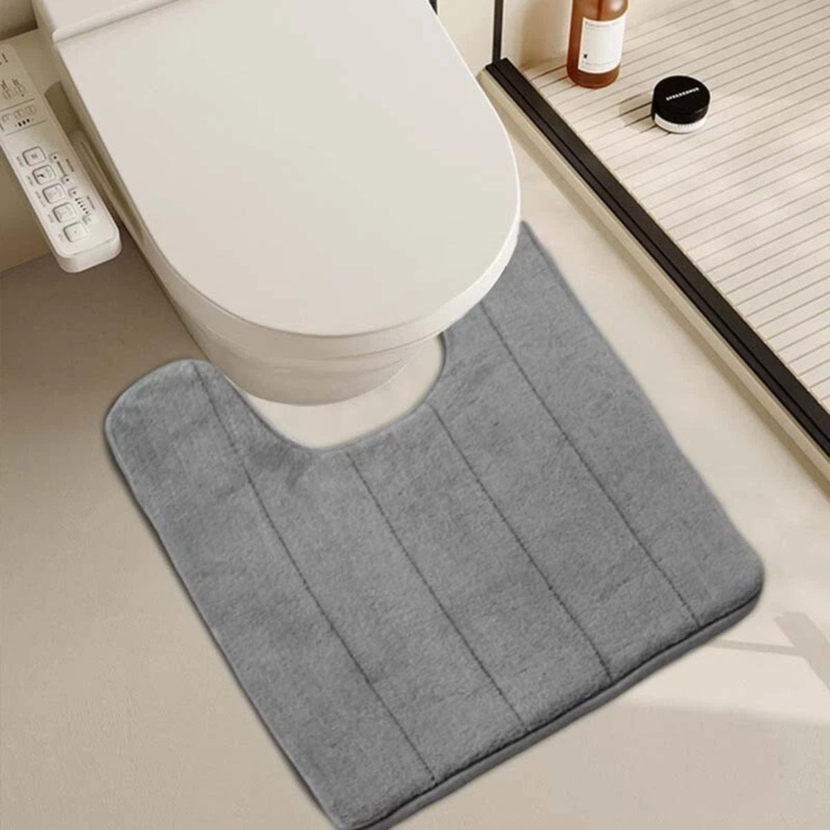 Silver Grey U Shaped Toilet Floor Mat Memory Foam Anti Slip Design