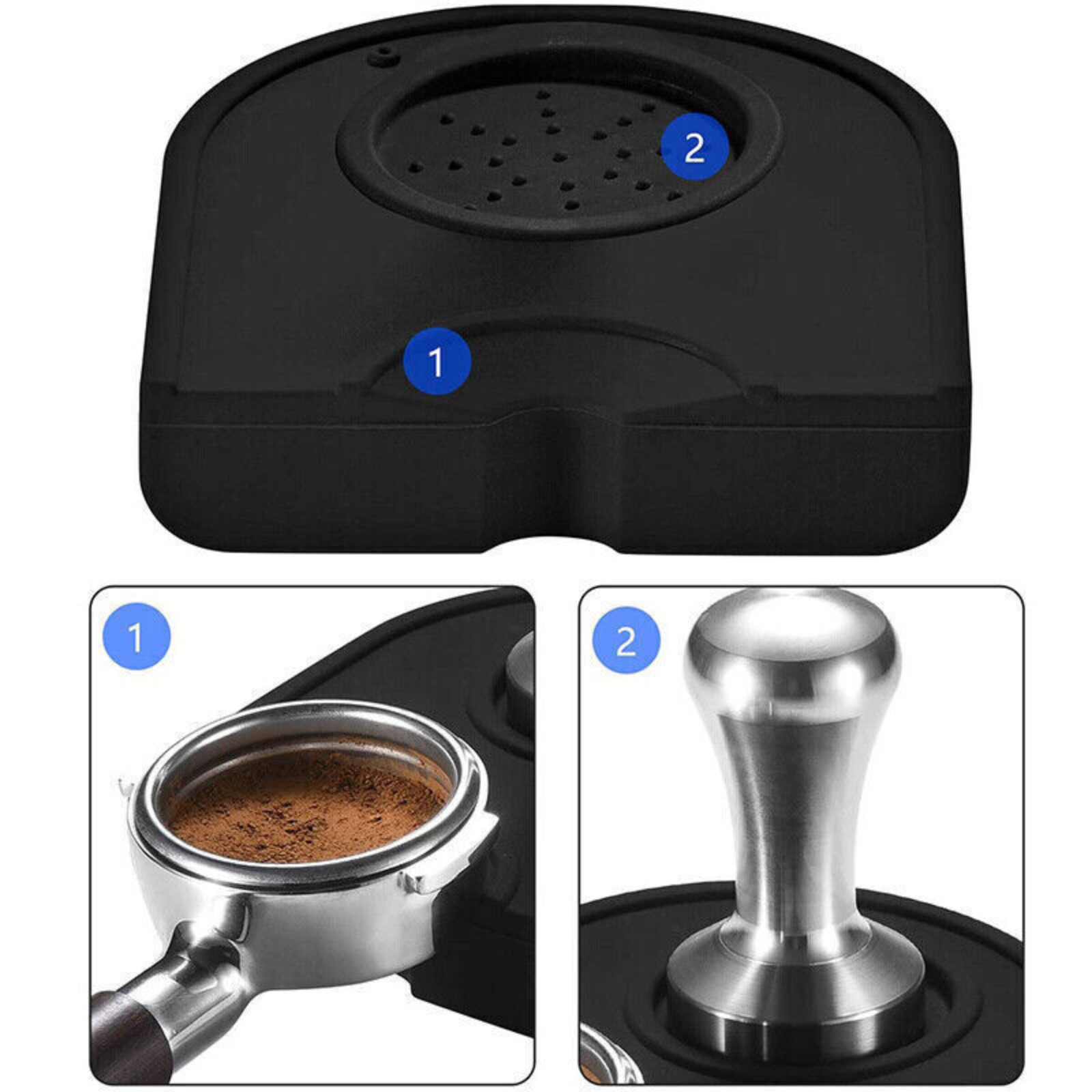 Tamping Holder Pad Corner Dropped Edge Tools Coffee Tamper Silicone Mat Black