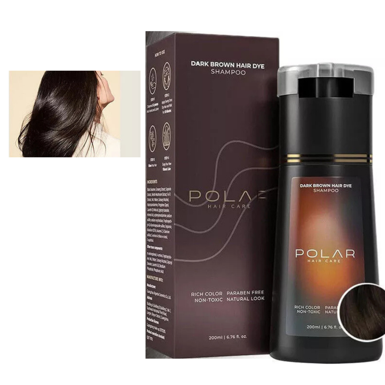 Hair Natural Colour 200ml Polar Hair Instant Dye Shampoo Dark Brown