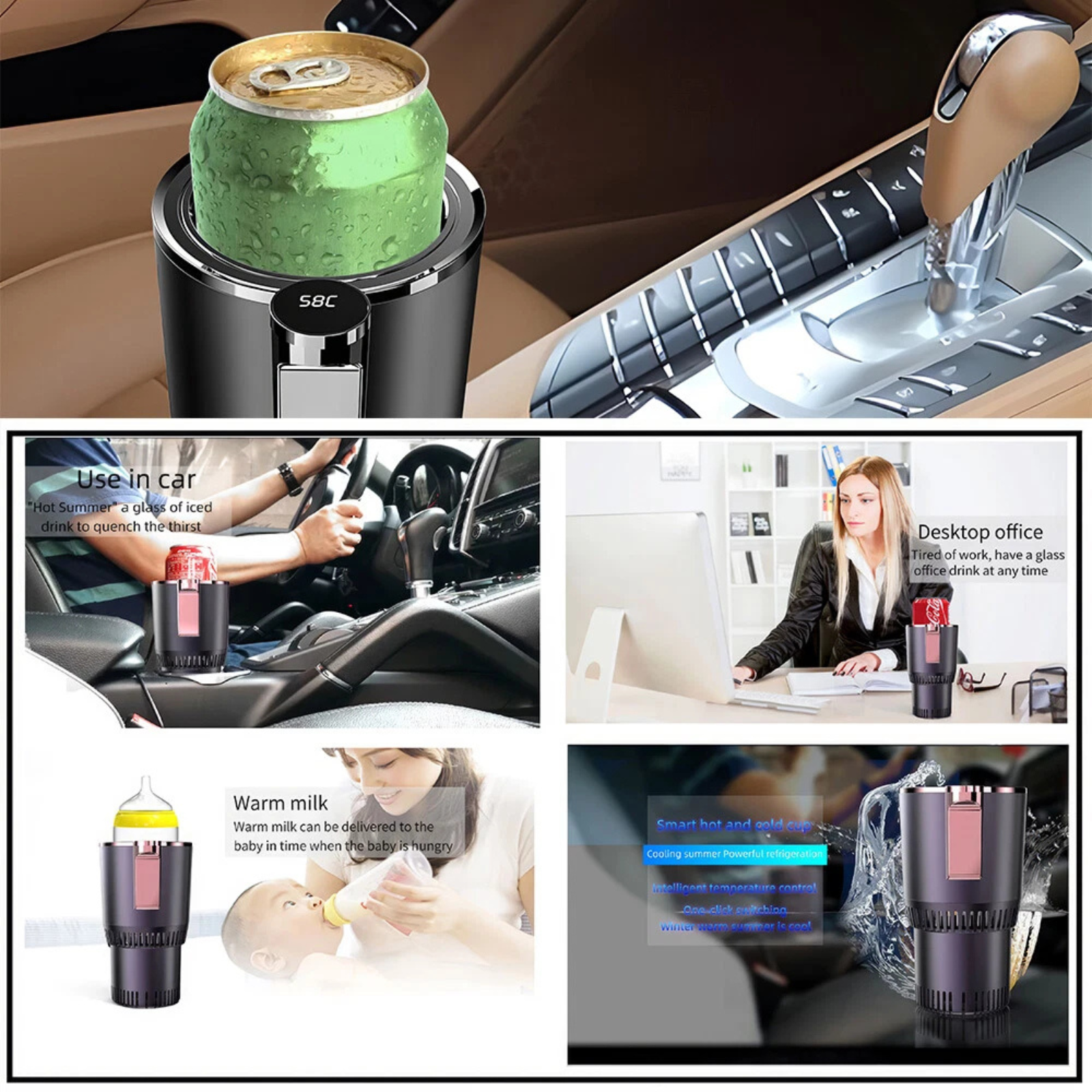 Smart Car Cup Holder Cooler Warmer 12V 2 in 1 for Drink Beverage Can Baby Bottle
