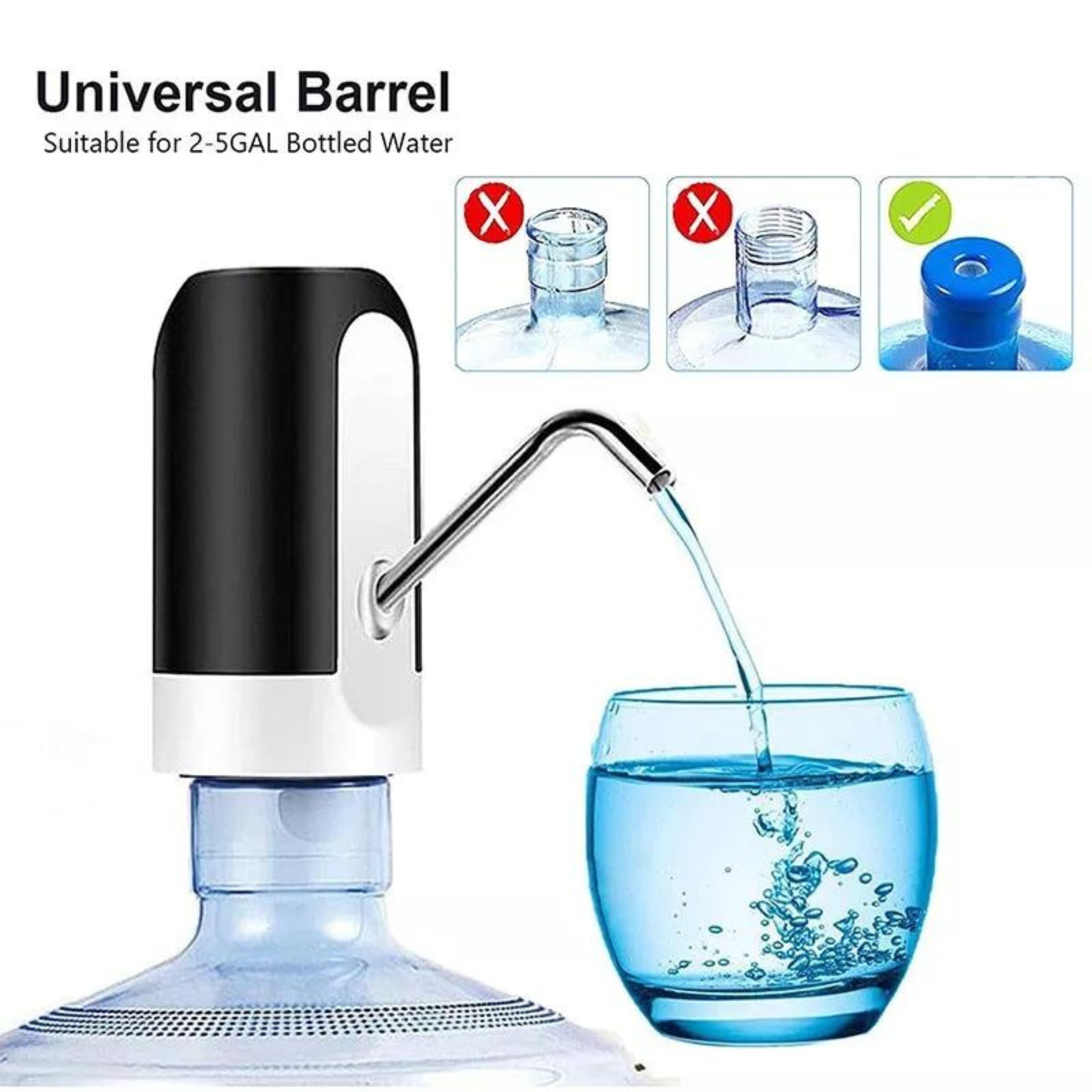 Black Drinking USB Button Electric Water Bottle Pump Dispenser
