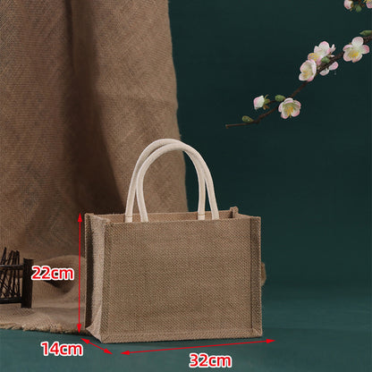 Blank Jute Beach Shopping Handbag Burlap Tote Bag Gift Handle Bags Small