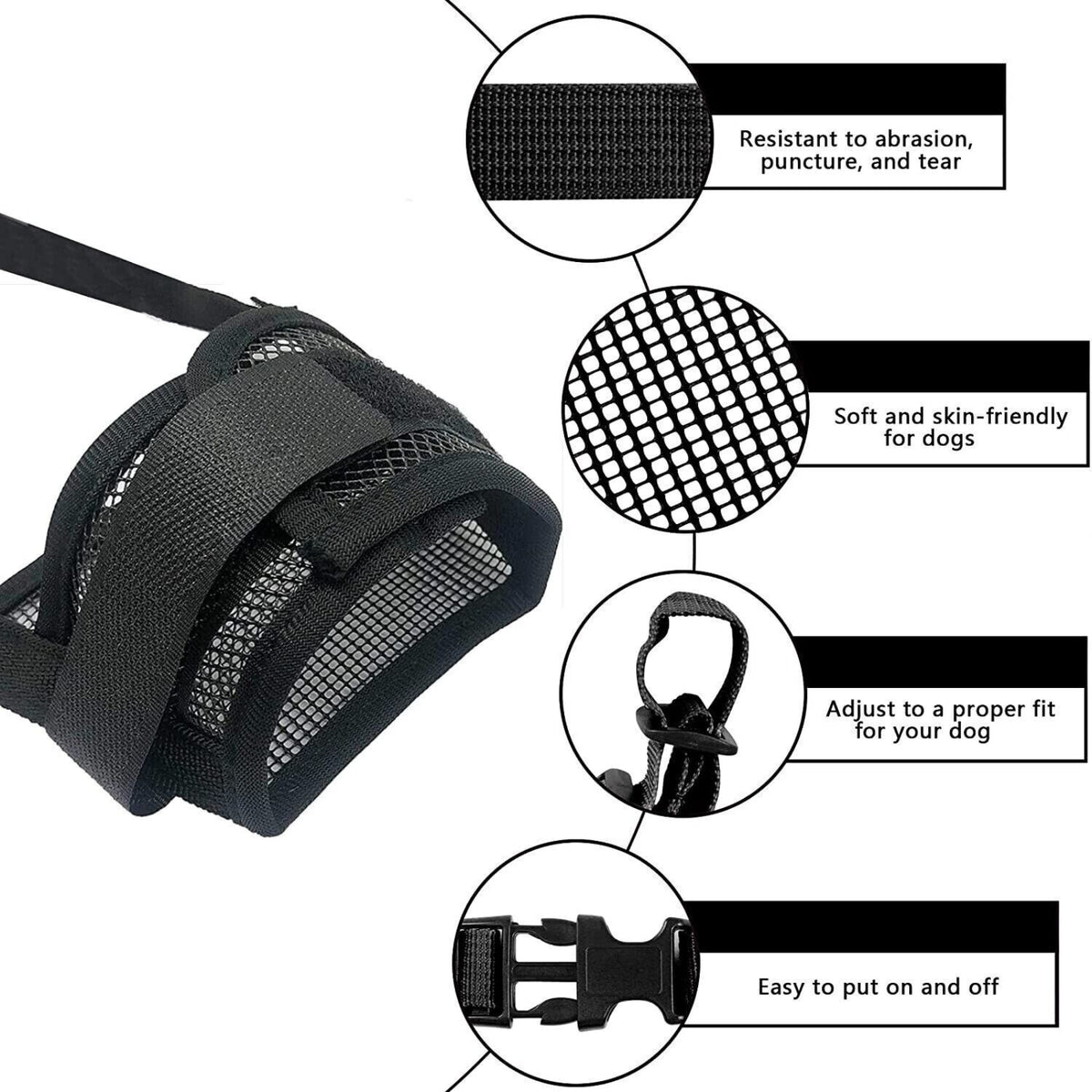 Black Adjustable Pet Dog Mask Stop Bark Bite Mesh Muzzle Grooming Chewing Medium