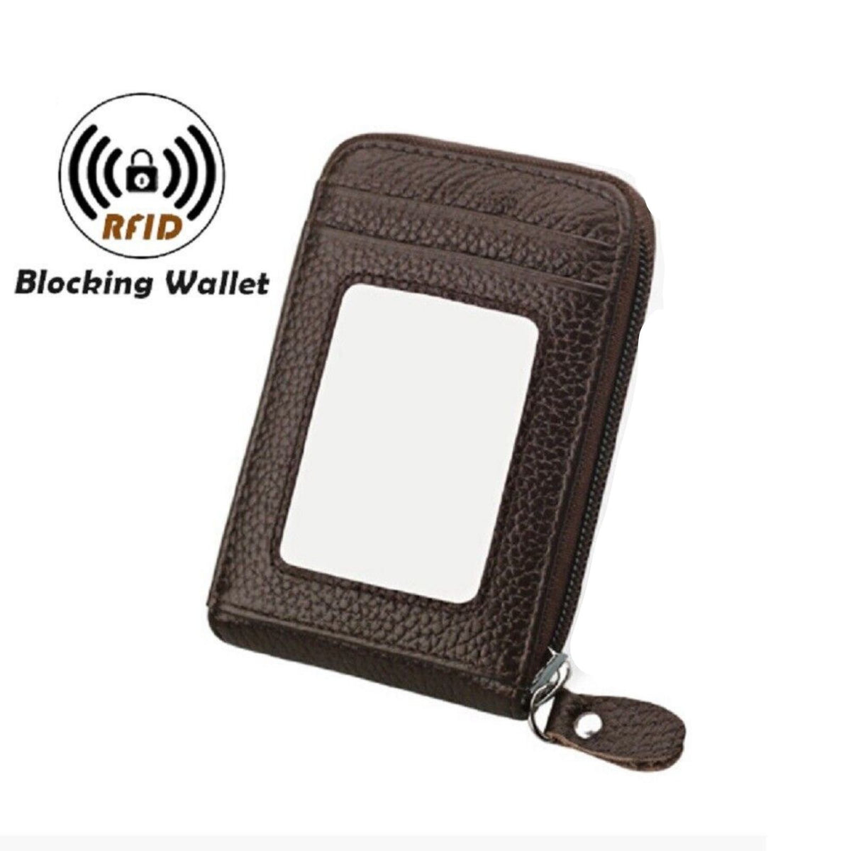 Coffee Leather Coin Purse Anti-theft Credit Card Holder RFID Blocking Wallet