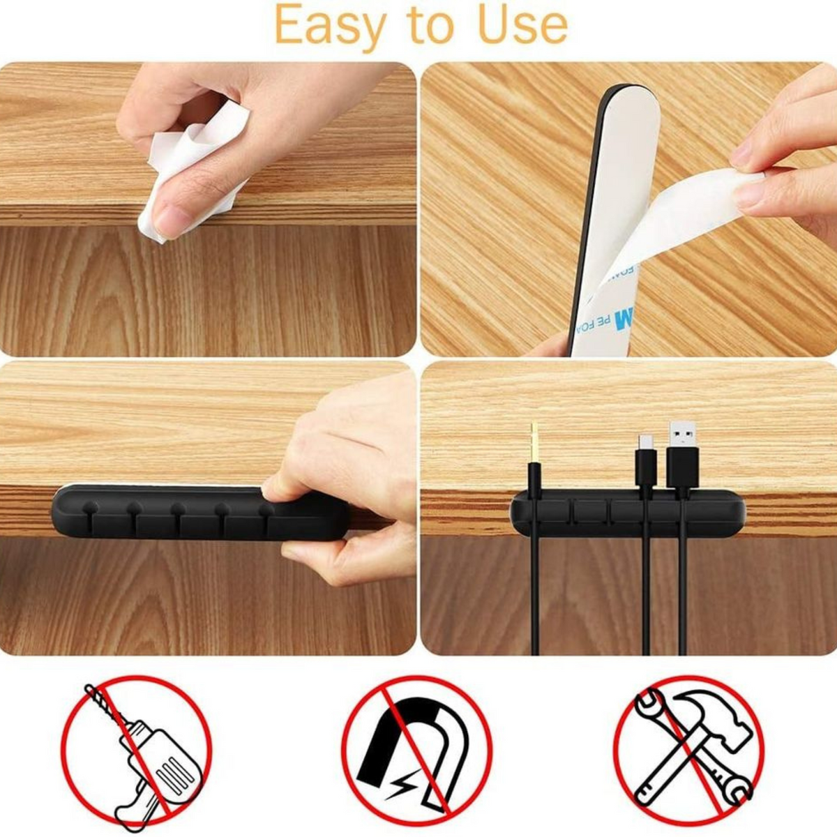 3x Cable Clips Organizer Cord Management USB Charge Cable Holder Desk Cable