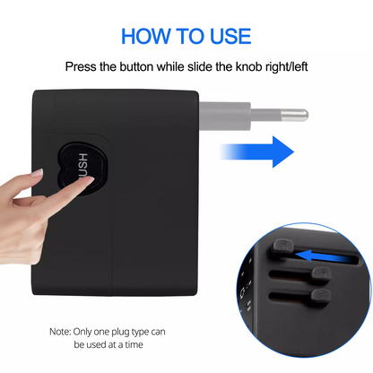 Travel Adapter 3 USB &Type-C Outlet International Universal Converter Plug Black