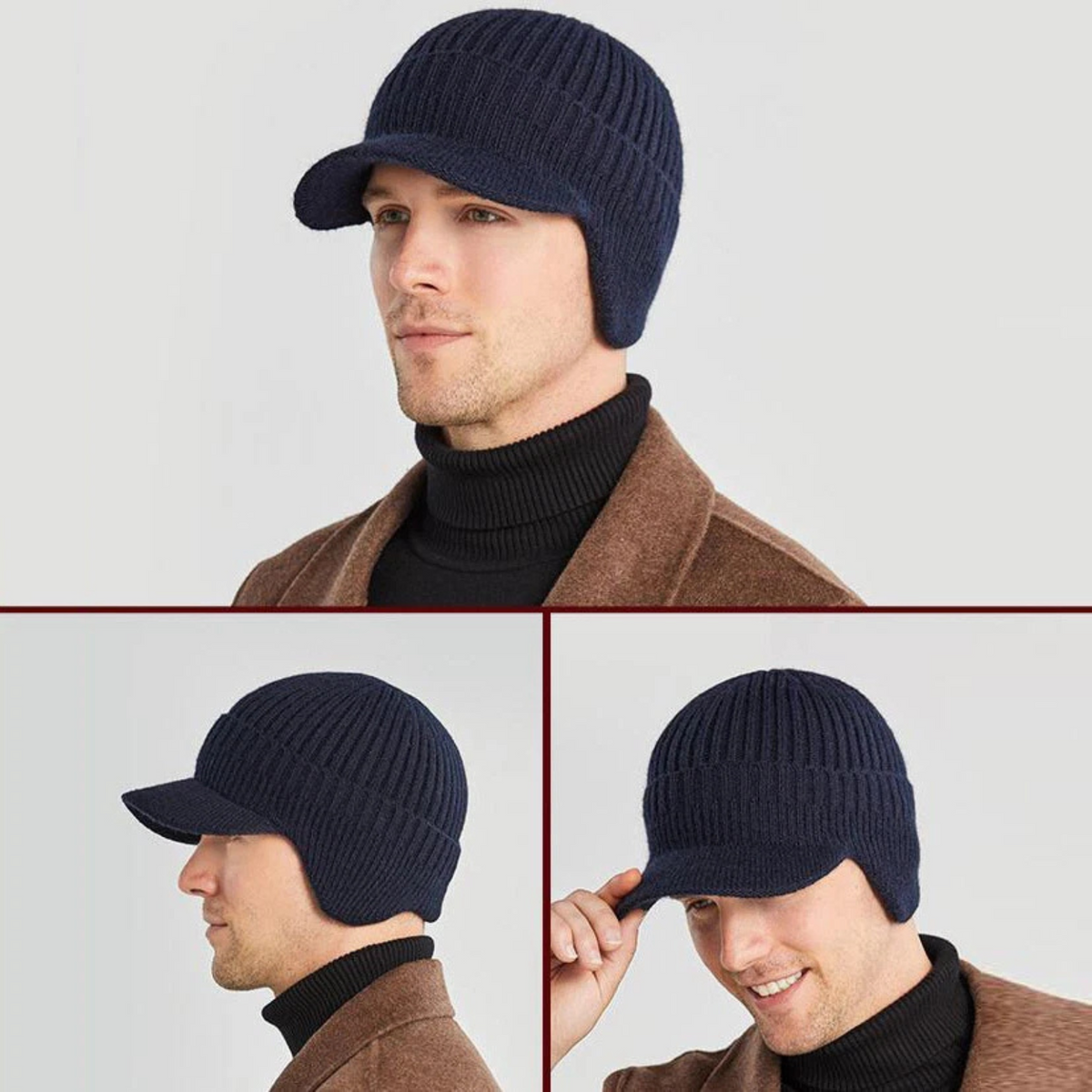 Ear Flaps Cap Outdoor Beanie Ski Men Women Winter Dark Blue Single Layer Knit