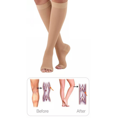 Unisex Toe Beige Soft Socks Knee High Support Stockings XL