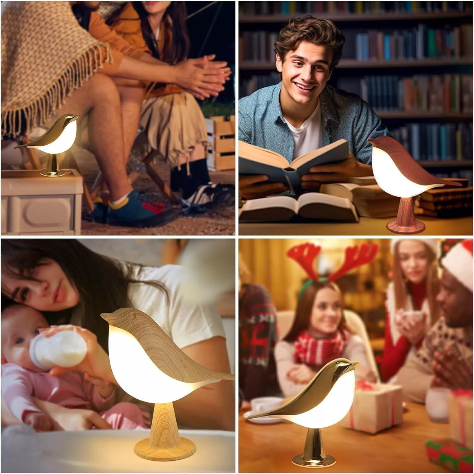 Reading Night Light Bedroom Desk Lamp Bedside Modern Magpie Bird LED Maple