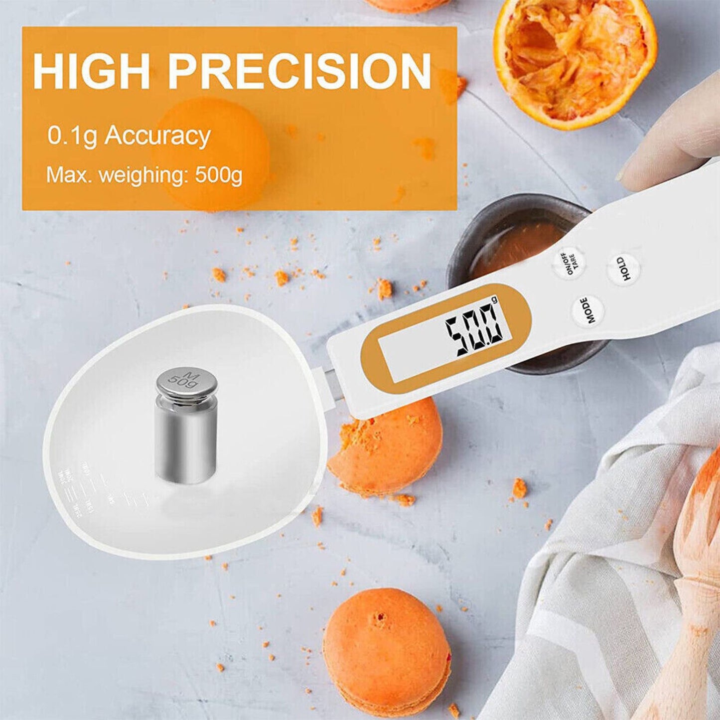 Electronic Food Scale Spice Weight Measuring Spoon Digital LCD Display White