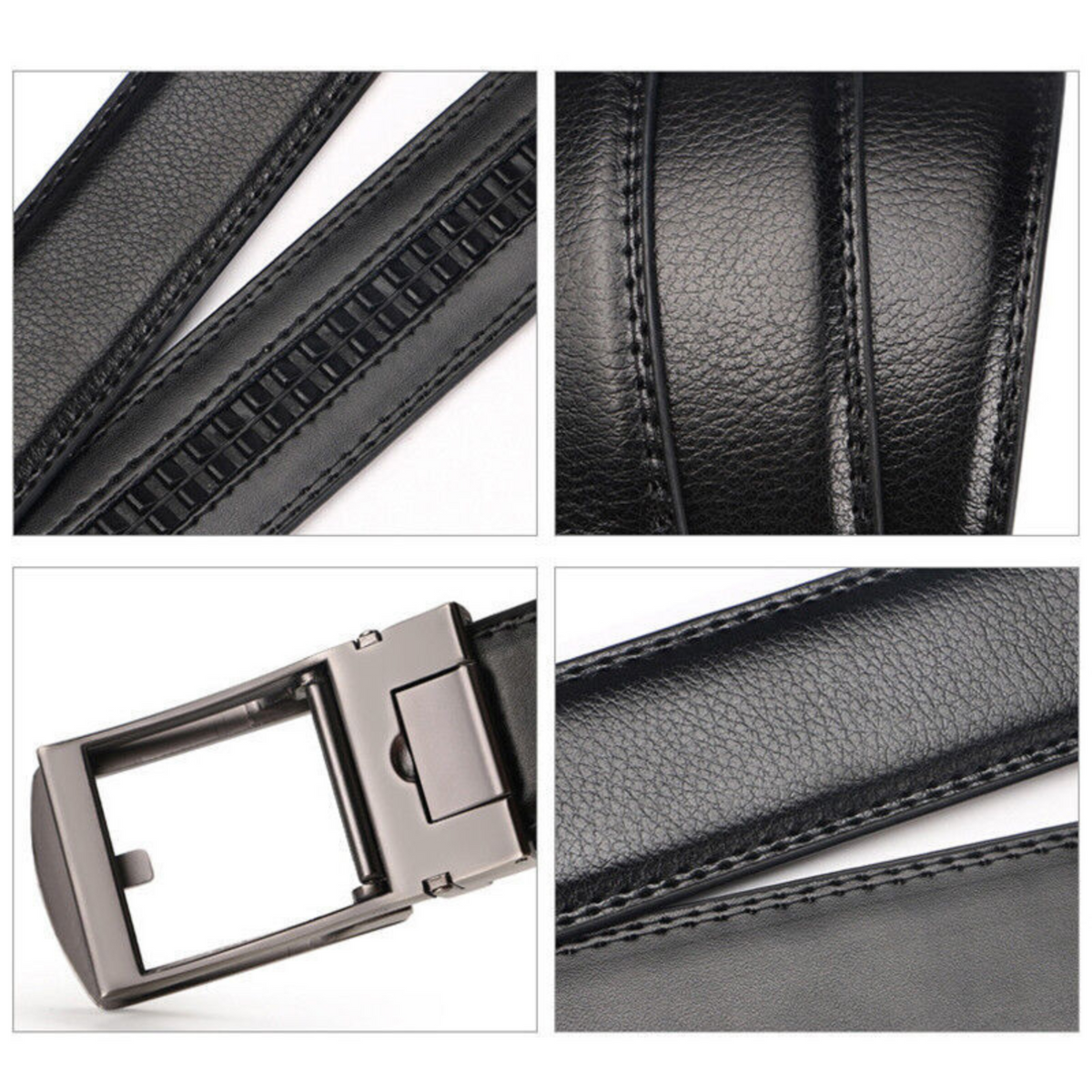 Automatic Steel Buckle Black Leather Belt Detachable Waistband Cuttable Strap