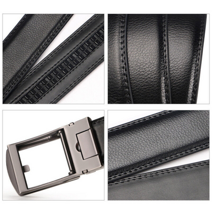 Automatic Steel Buckle Black Leather Belt Detachable Waistband Cuttable Strap