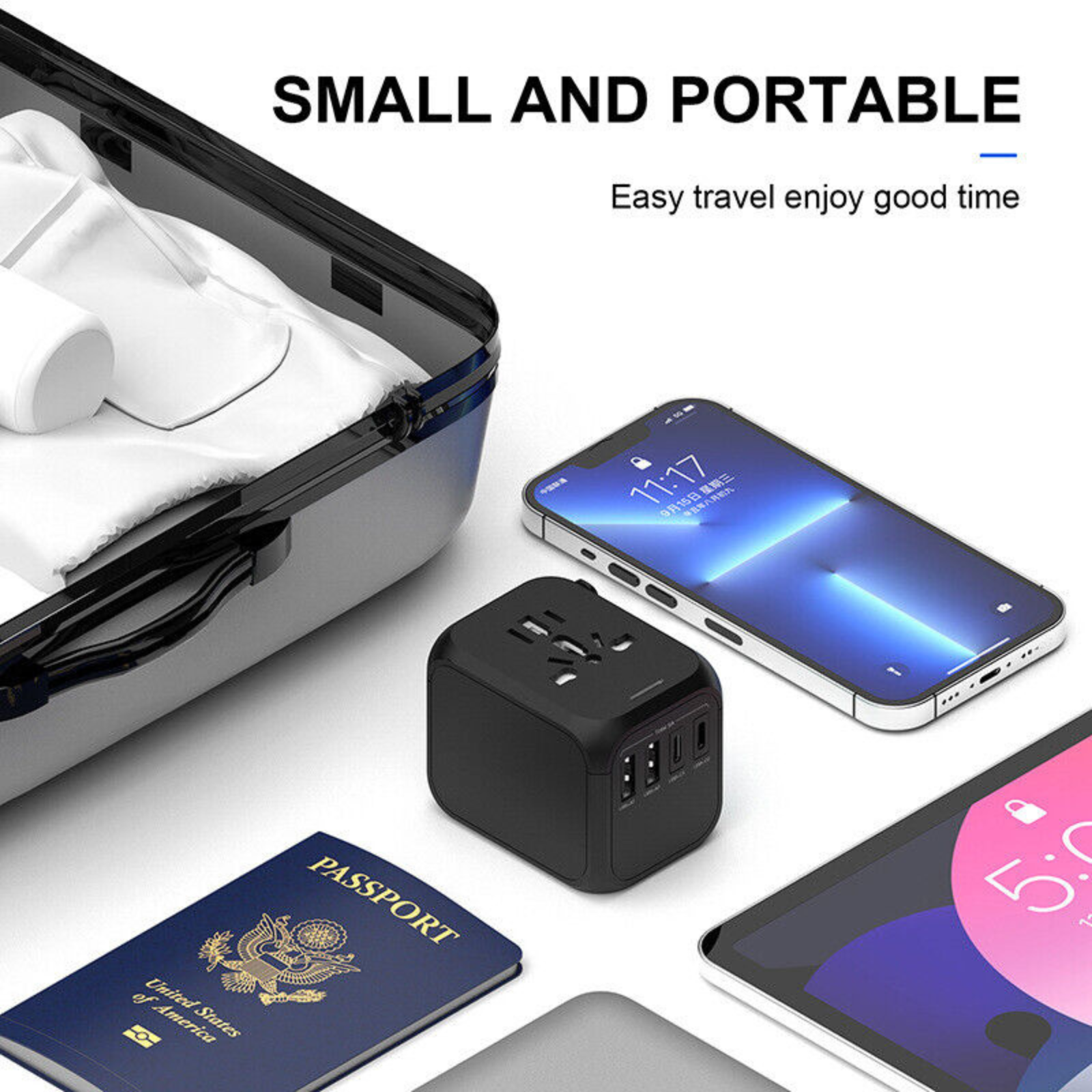 5A 3 USB Port Type & C Outlet Converter Plug Power Universal Travel Adapter Blk