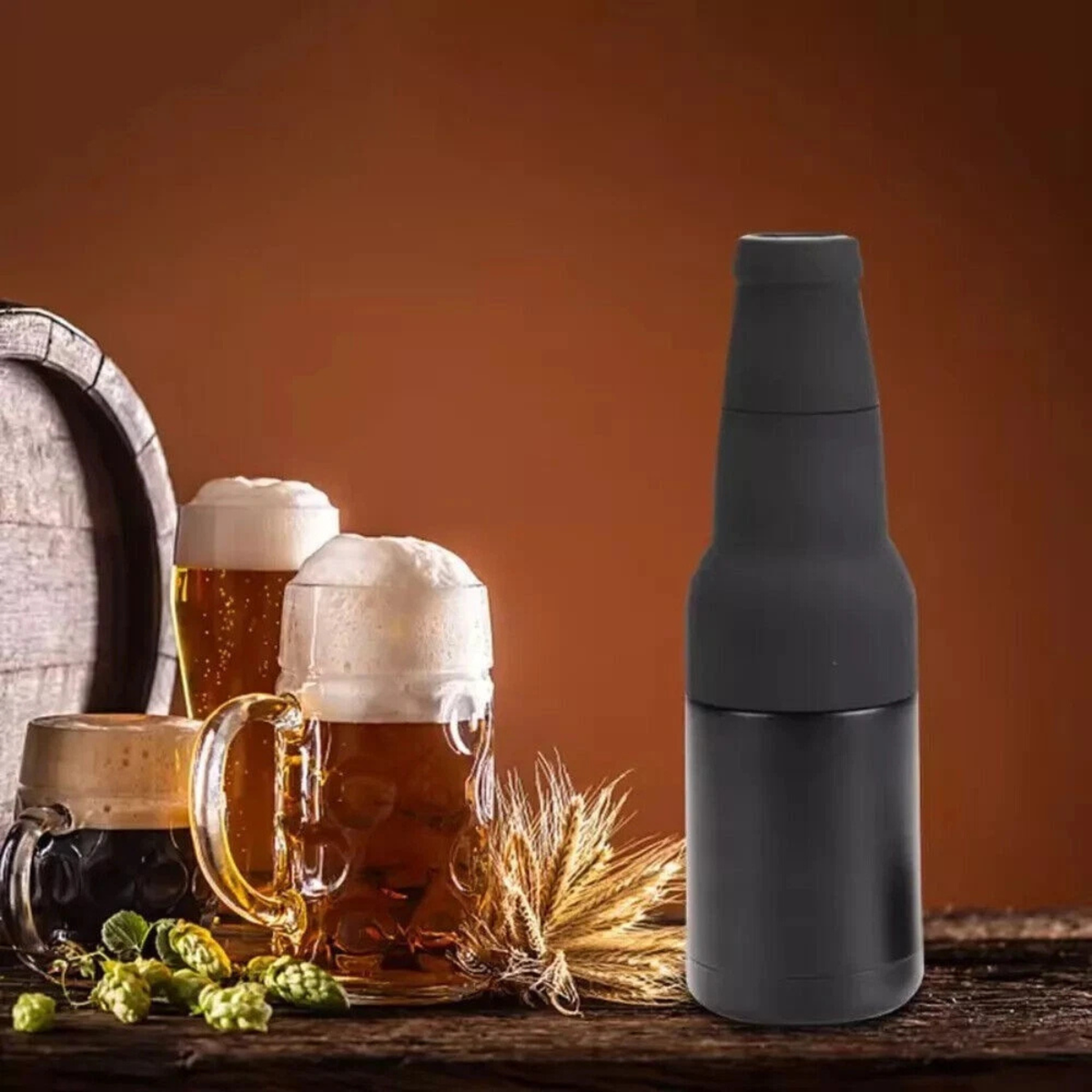 3 in 1 Insulated Stainless Steel Beer Bottle Cooler Vacuum Flask Black