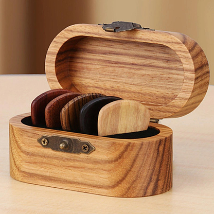 Retro Wooden Guitar Pick Box Vintage Acoustic Plectrum Holder