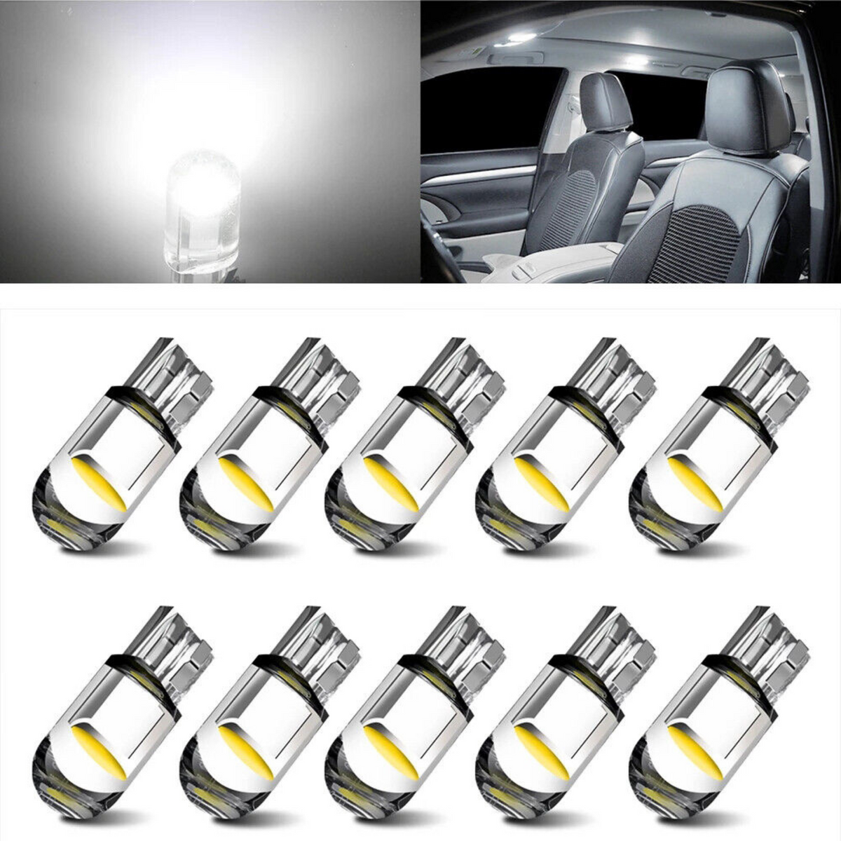 Waterproof Bright Interior LED Light Bulb T10 194 168 W5W COB 10X White