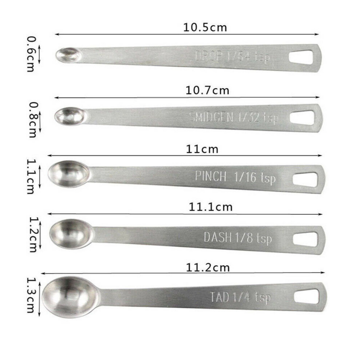 Mini Measuring 5pc Stainless Steel Seasoning Dry And Liquid Ingredients Spoon