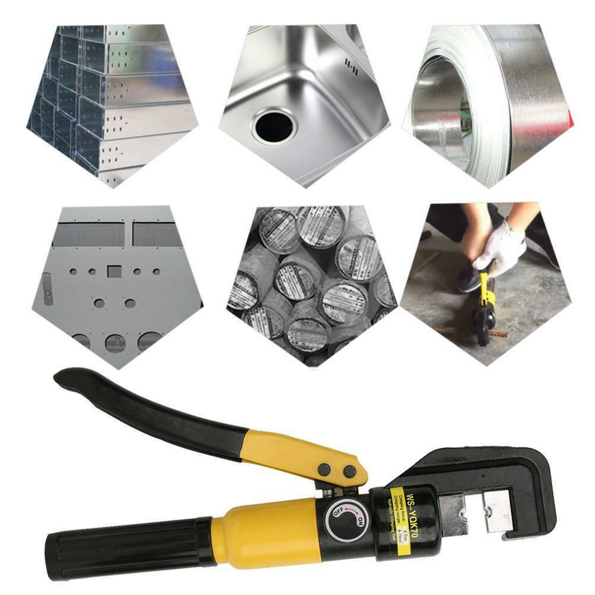 Force Crimping Tool Kit 4-70mm 8 Ton Hydraulic Wire Crimper 9 Dies Lug