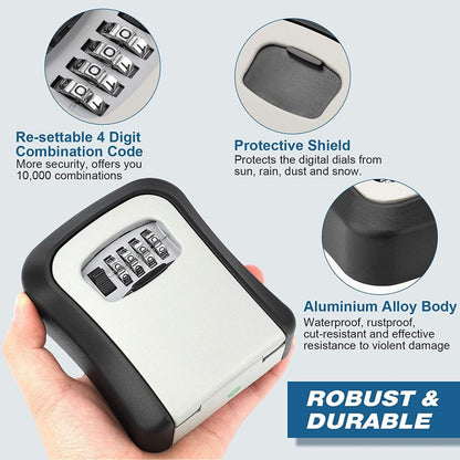 Home Security Outdoor Key Safe Storage Box Grey Wall Mounted Combination Lock