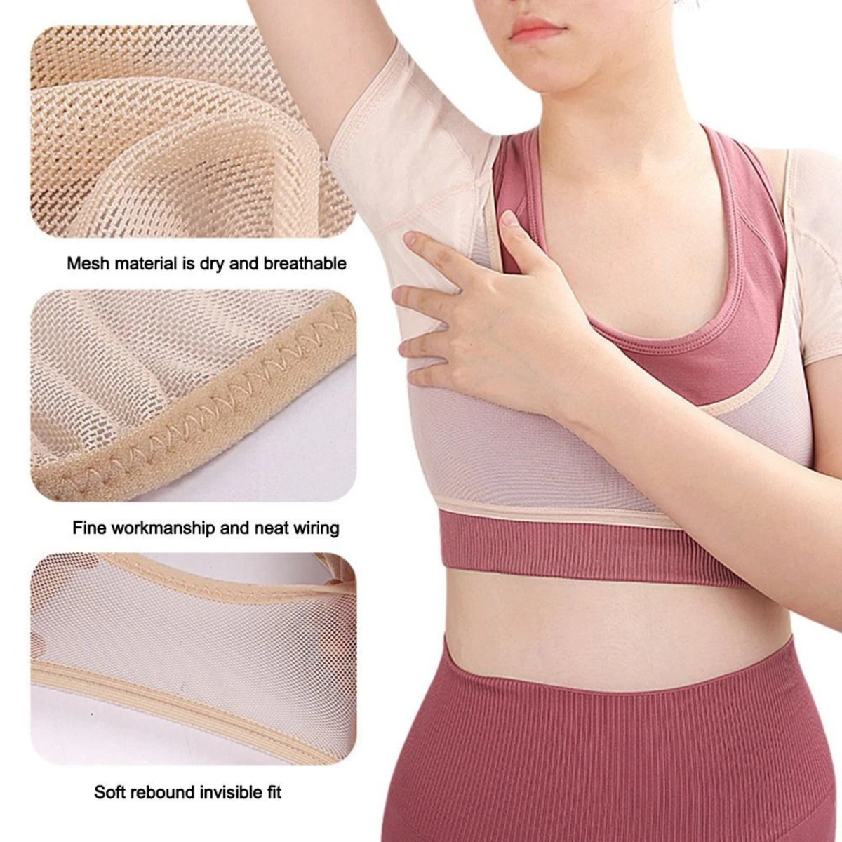 Beige Cotton Underarm Sweat Pad Breathable Medium Odour Absorbent Fit Soft
