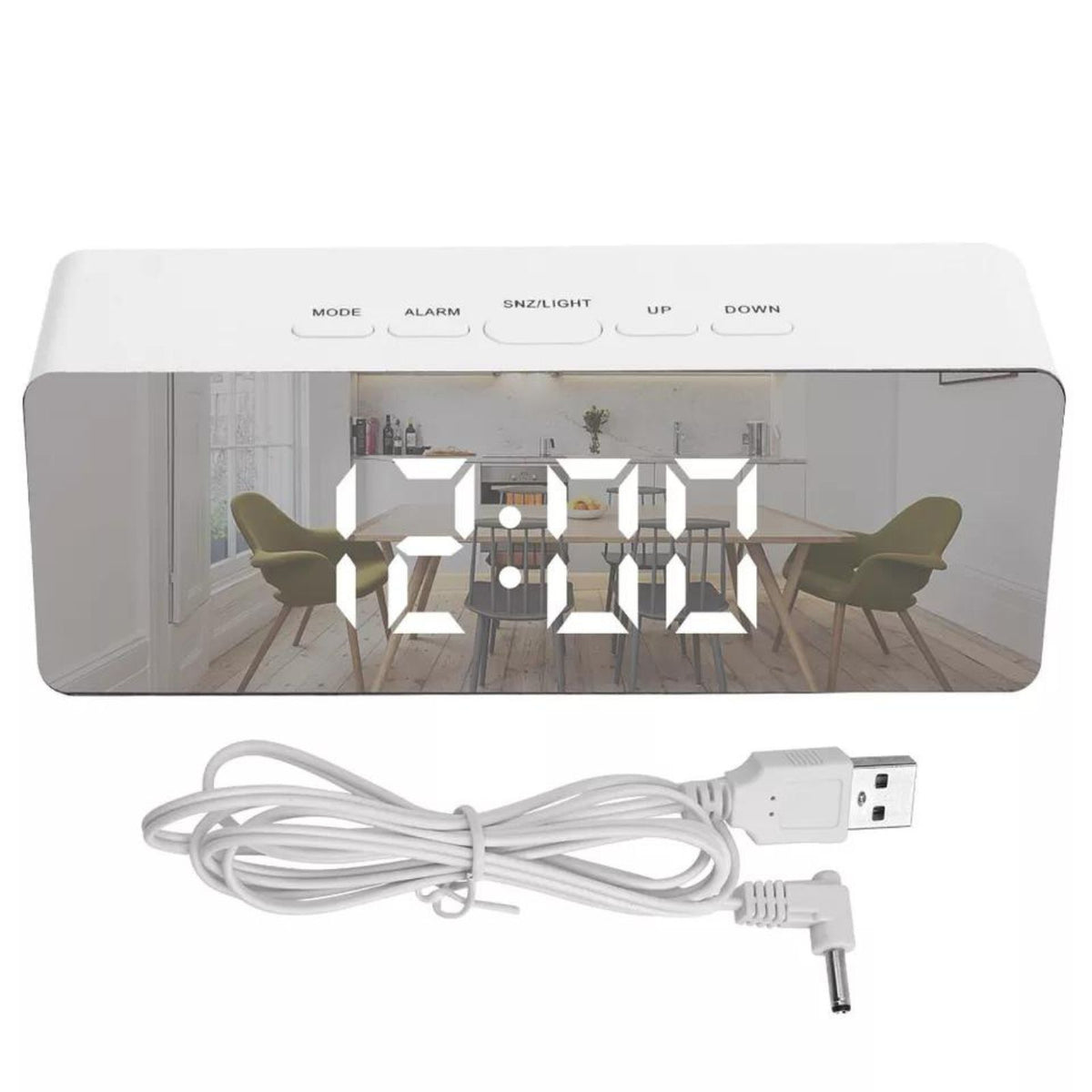 White LED Digital Alarm Clock Snooze Temperature Time USB Battery