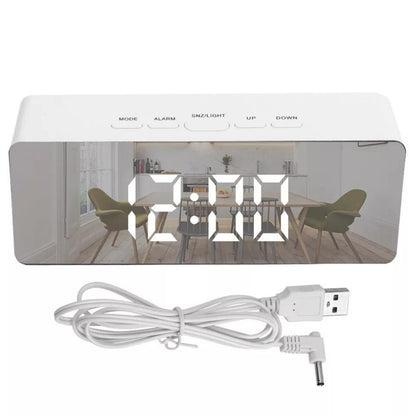 White LED Digital Alarm Clock Snooze Temperature Time USB Battery
