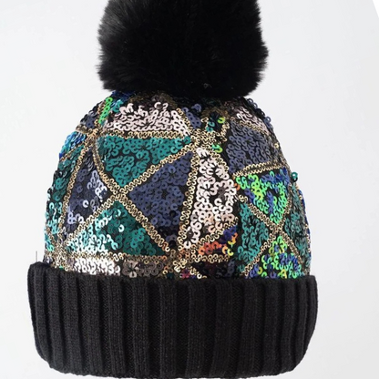 Hats Knitting Cap Autumn Winter Removable Plush Ball Women Warm Beanies Black