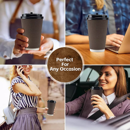 12oz (50Cups & 50Lids) Paper Takeaway Disposable Coffee Cups with Lids Healthy