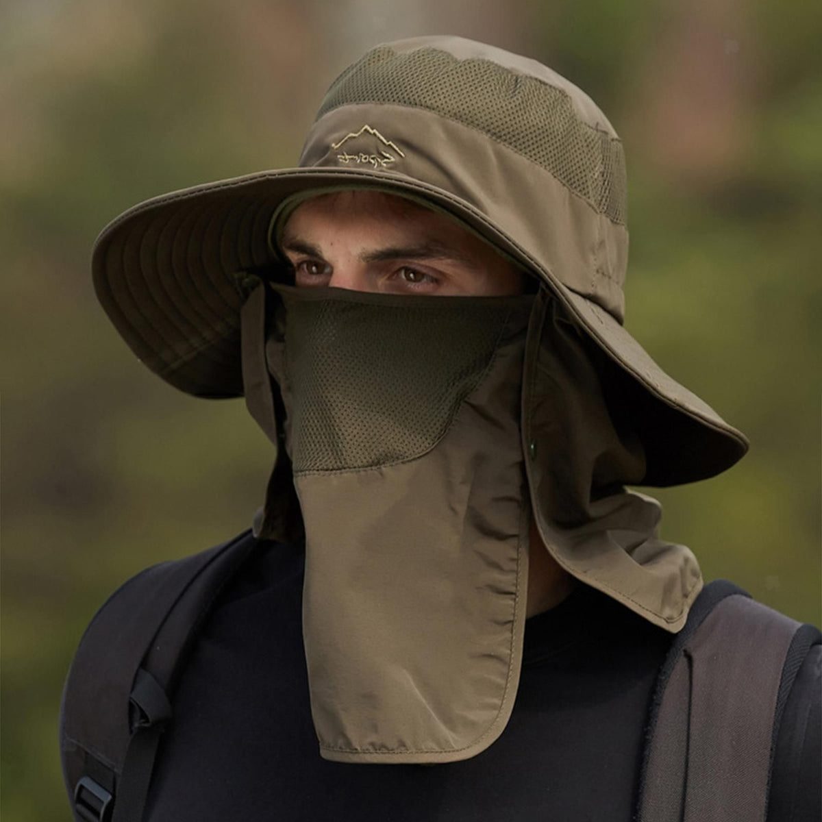 Flap Hat Wide Brim Unisex Cap Face Neck UV Sun Protection Hiking Fishing Army