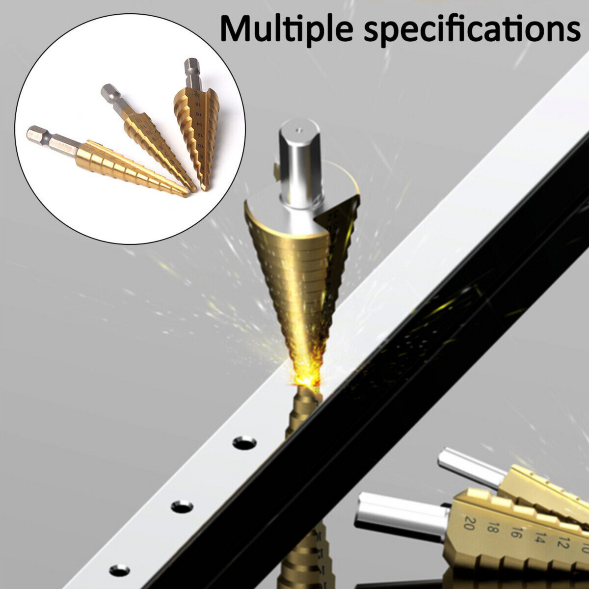 Step Cone Drill 3X Large HSS Steel Titanium Bit Set Hole Cutter  3/12mm 4-12/20m