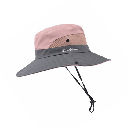 Hat Sun Protect Visor Summer Beach Cap Women Wide Brim Ponytail  Anti UV Floppy