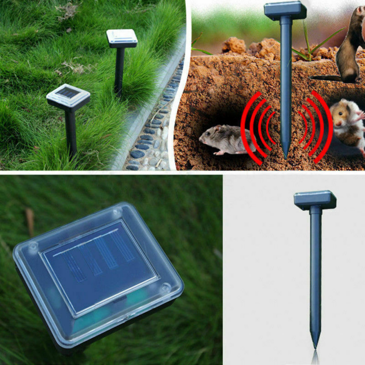 Pest Repeller Mole Rodent 10x Solar Powered Ultrasonic Snake Mice Rat Repellent