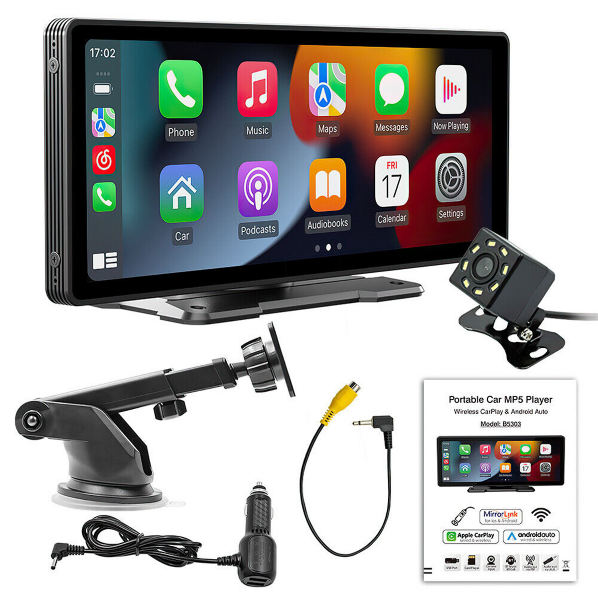 Apple Carplay Android 9" Portable Car Stereo Radio Wireless Auto FM Bluetooth