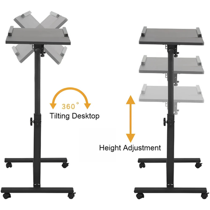 Mobile Laptop Desk Computer Table Stand Black Adjustable Rolling Office