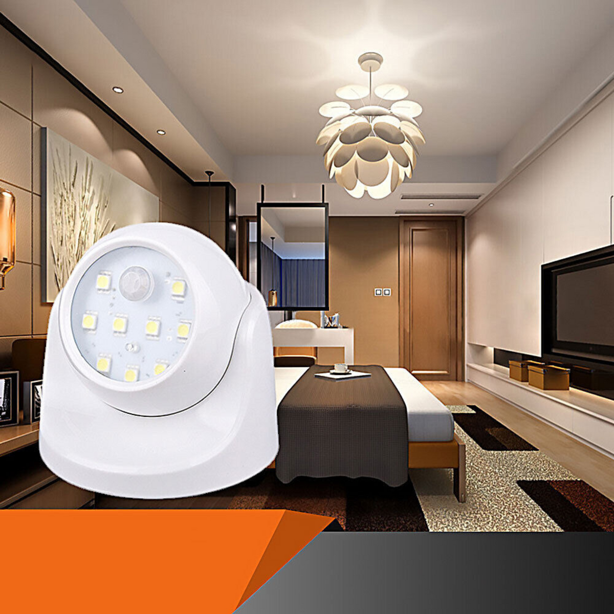 White Motion Sensor Security LED Light 360° Battery Operated Indoor Outdoor