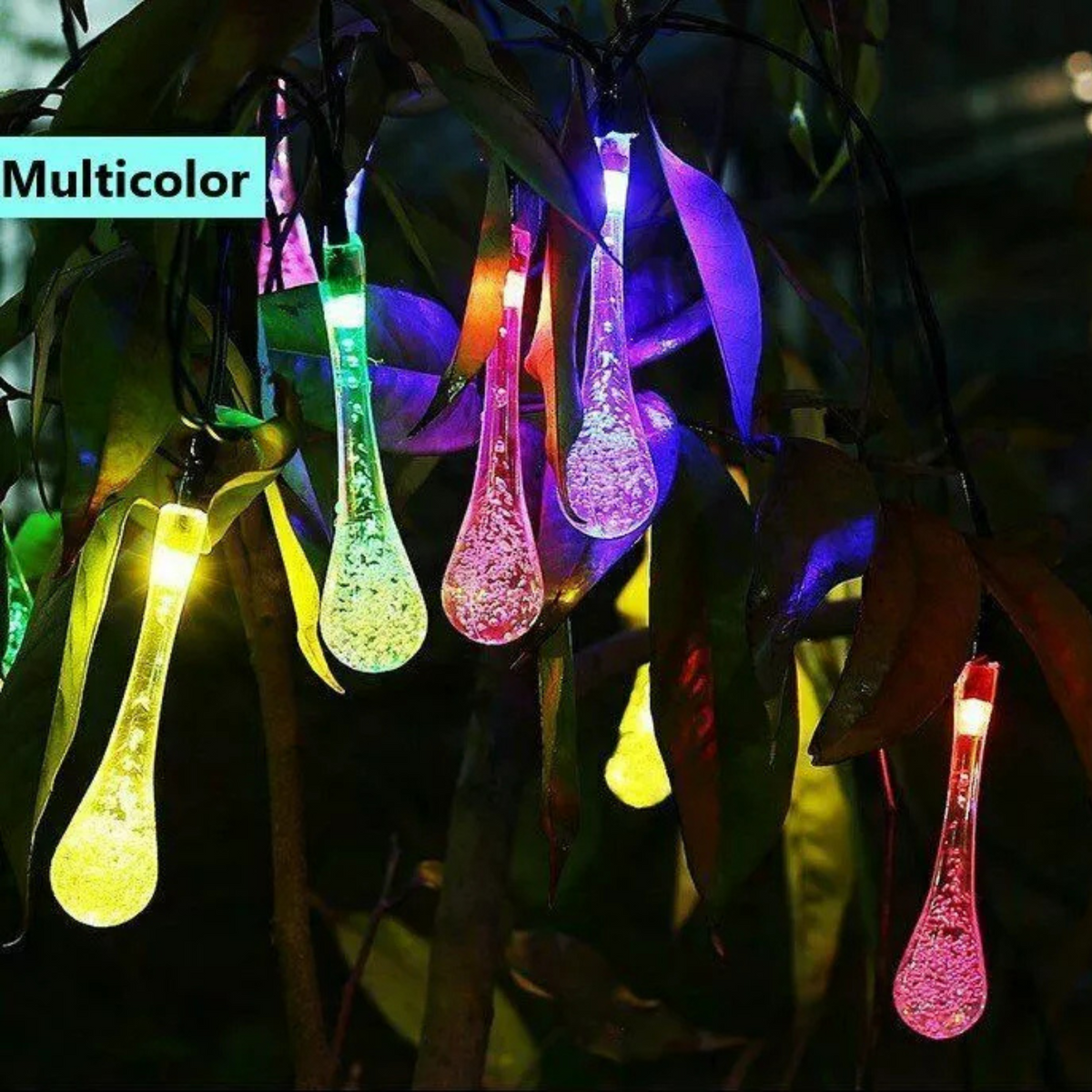 50 LED Raindrop Garden Christmas Solar Fairy String Lights Multicolour