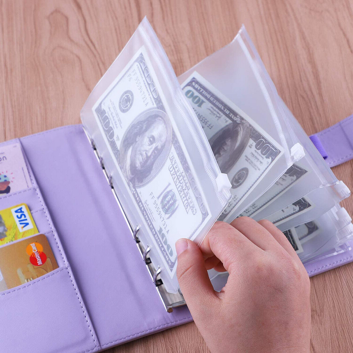 Purple Notebook Binder Budget Planner PU Leather Organizer Cover Cash Pockets