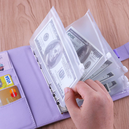 Purple Notebook Binder Budget Planner PU Leather Organizer Cover Cash Pockets