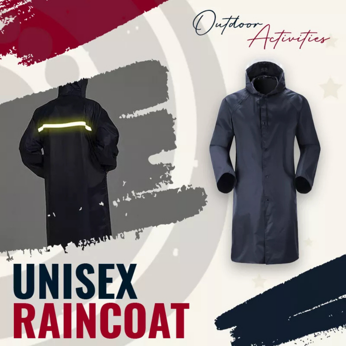 Long Trench Hiking Outdoor Camping Waterproof Rain Jacket Coat Raincoat L Blue