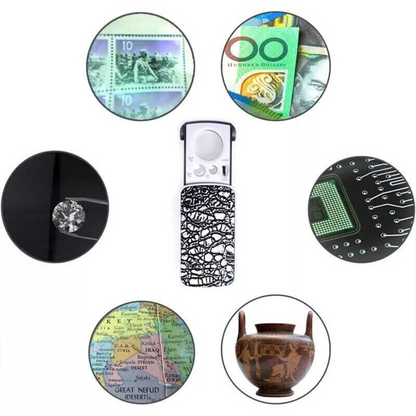 Magnifier Loop 30x 60x 90x Jewellers Loupe LED Silver Side Light Magnifying Lens