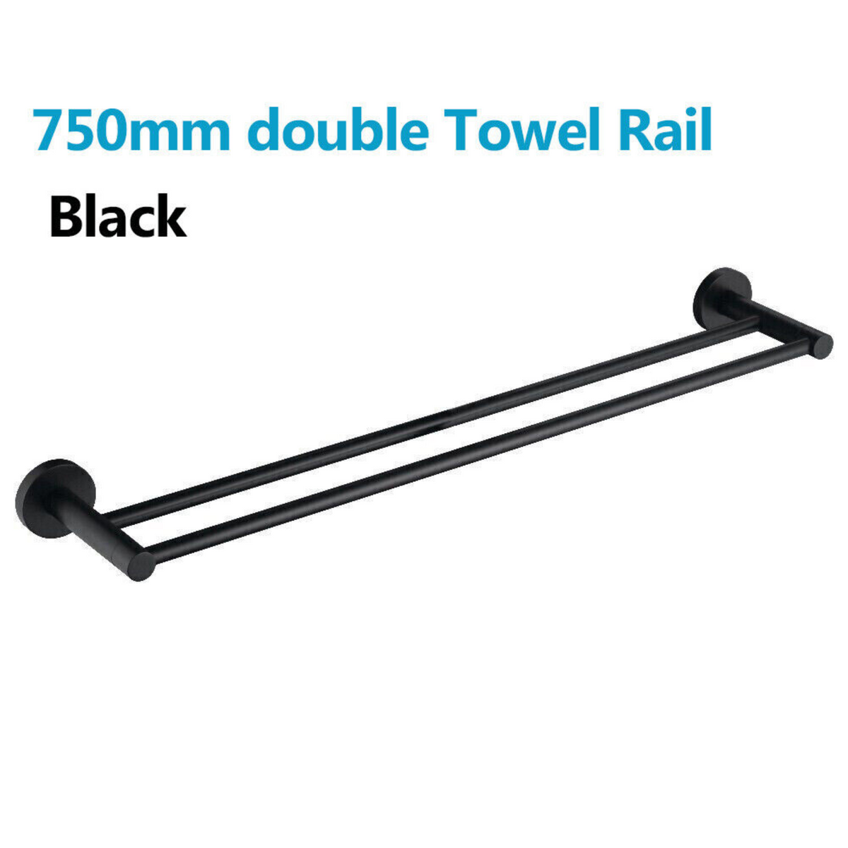 Bathroom Robe Hooks Towel Rail Racks Toilet Roll Holder 750mm Double Rail Black