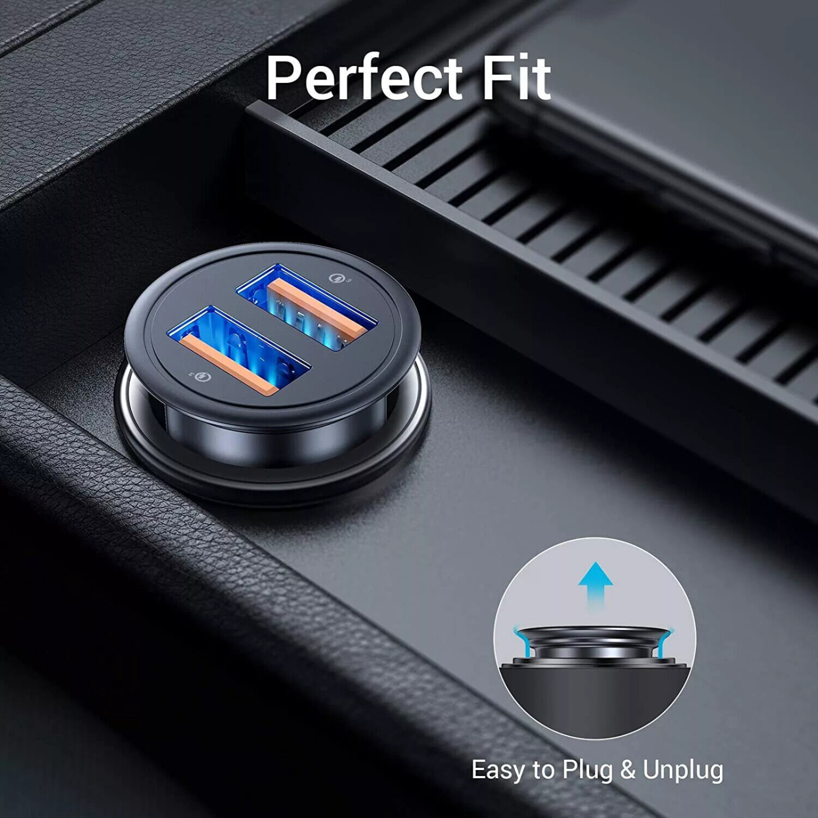 Travel Type C Dual Port Quick Car Charger  USB Fast Charging Adapter