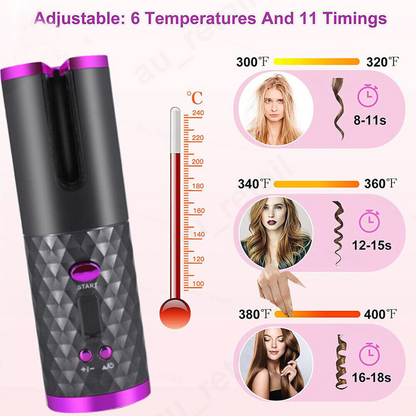 Grey Wireless Ceramic Hair Waver Curling Iron LCD Cordless Auto Rotating Curler