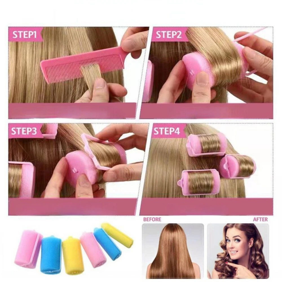 No Heat Sponge Styling Rollers Curlers Set 12x Soft Comfortable Long-Lasting