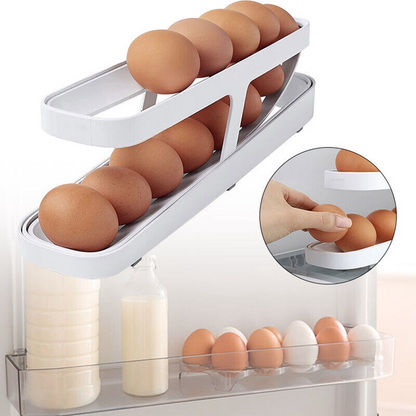 White Egg Rack Holder Automatic Scrolling Box Container Refrigerator