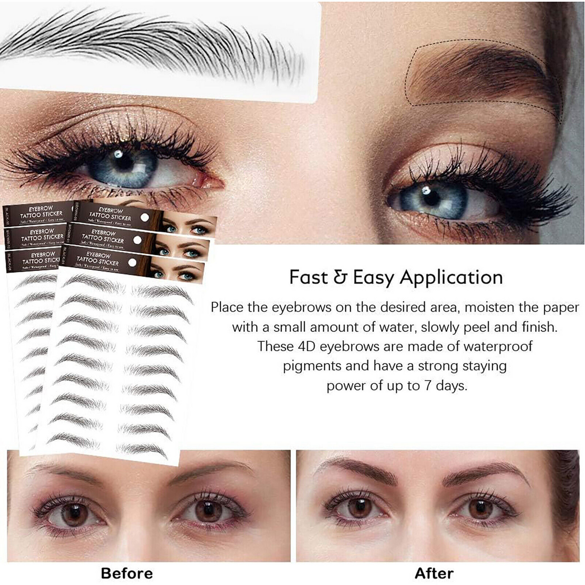 Authentic Hair-like Stick-On Eyebrow Sticker Waterproof No.10 Black