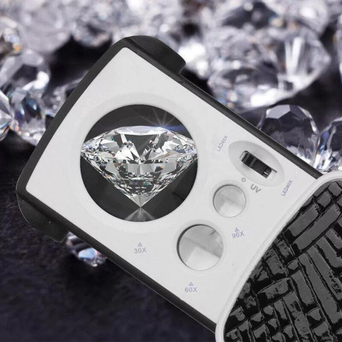 Magnifier Loop 30x 60x 90x Jewellers Loupe LED Black Side Light Magnifying Glass