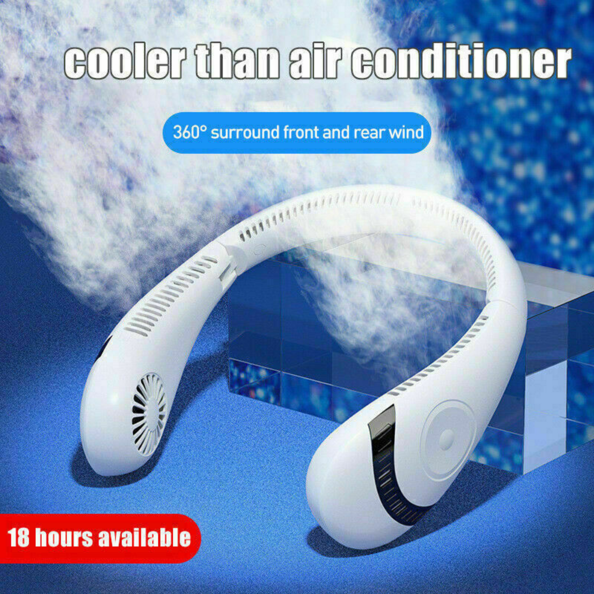 Portable Mini Bladeless Neck Fan Hanging Air Cooler USB Rechargeable White